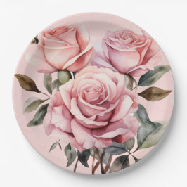 Elegante Roze Rozen Trouwdag Papieren Bordje