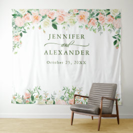 Elegante Roze Rozen Trouwfoto Booth Achtergrond Wandkleed