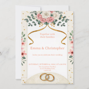 Elegante Roze Rozen Trouwuitnodiging Kaart