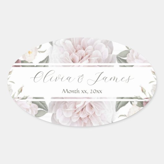 Elegante roze rozen tuin bruiloft ovale sticker (Voorkant)