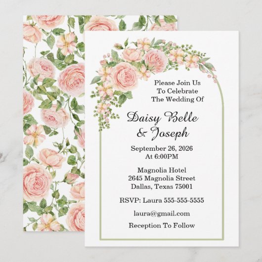 Elegante Roze Rozen Tuin Kaart (Voorkant / Achterkant)