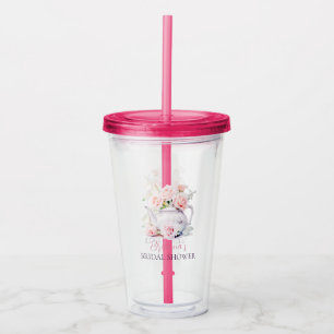Elegante Roze Rozen Vintage Theepot Bruidsdouche Acryl Drinkbeker
