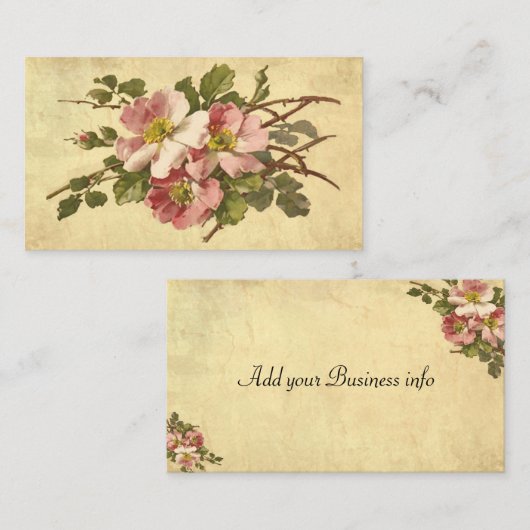 Elegante roze rozen,  Visitekaartje (Voorkant / Achterkant)