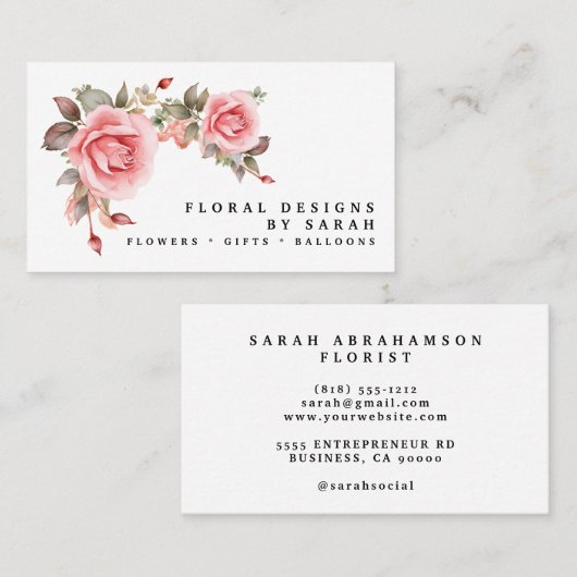 Elegante roze rozen Visitekaartjes (Voorkant / Achterkant)