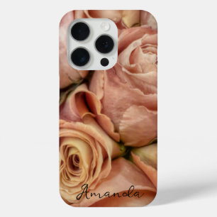 Elegante roze rozen Voeg tekst of monogram toe iPhone 15 Pro Case