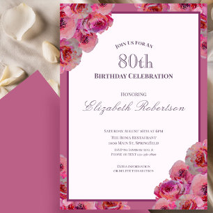 Elegante Roze Rozen Vrouwen 80ste Verjaardag Kaart