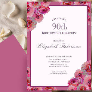 Elegante Roze Rozen Vrouwen 90ste Verjaardag  Kaart