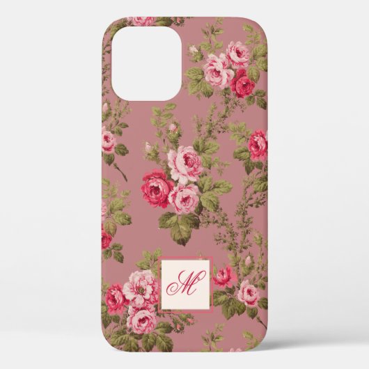 Elegante Roze Rozen w/Monogram-Oude Rozen Achtergr Case-Mate iPhone Case (Achterkant)