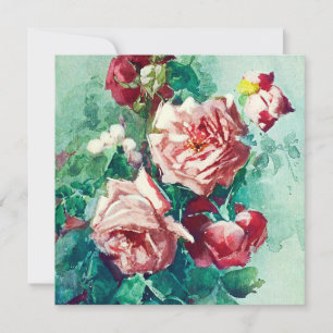 Elegante Roze Rozen Watercolor Schilderij in Vinta Kaart