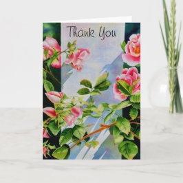 Elegante roze rozen waterverf bloemig bedankkaart