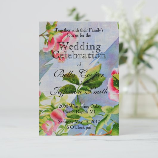 Elegante roze rozen waterverf bloemig kaart (Staand voorkant)