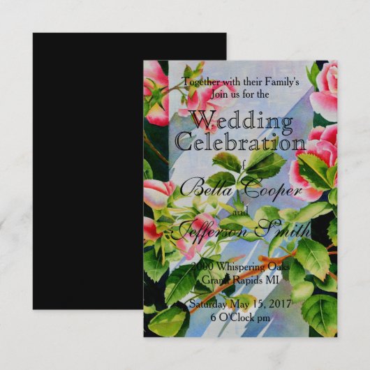 Elegante roze rozen waterverf bloemig kaart (Voorkant / Achterkant)