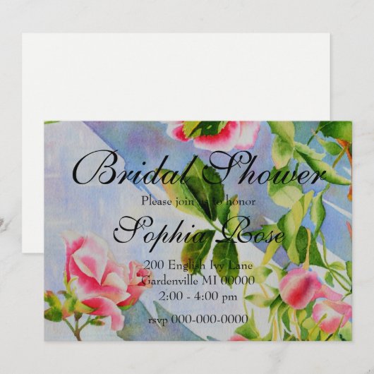 Elegante roze rozen waterverf bloemig kaart (Voorkant / Achterkant)