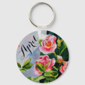 Elegante roze rozen waterverf bloemig sleutelhanger (Voorkant)