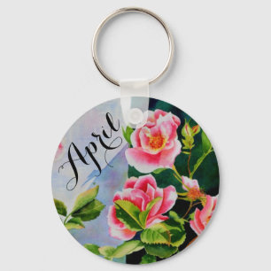 Elegante roze rozen waterverf bloemig sleutelhanger