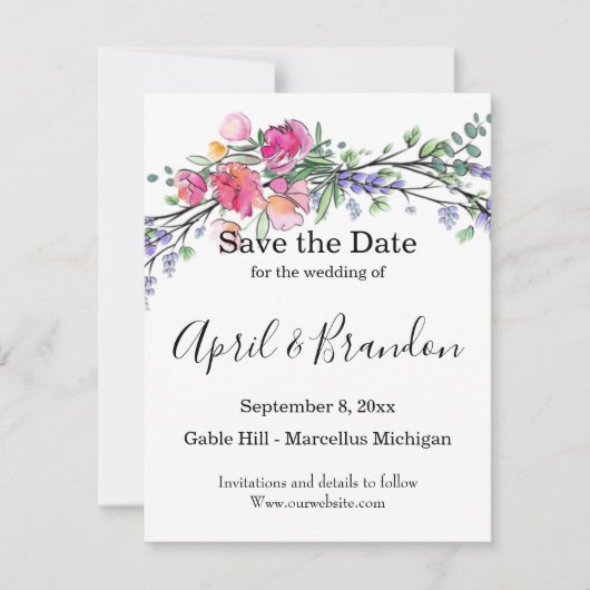 Elegante roze rozen waterverf lavendel boho save the date (Voorkant)