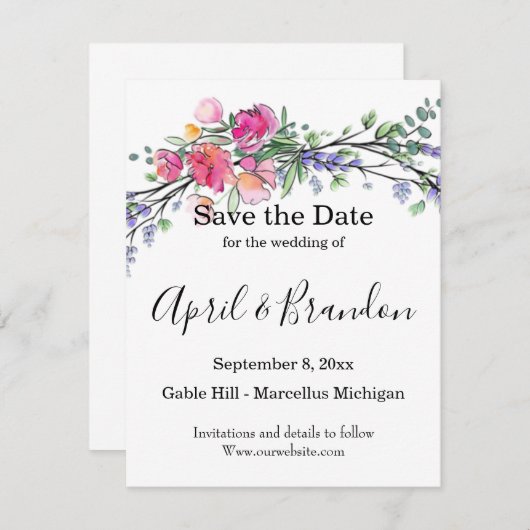 Elegante roze rozen waterverf lavendel boho save the date (Voorkant / Achterkant)