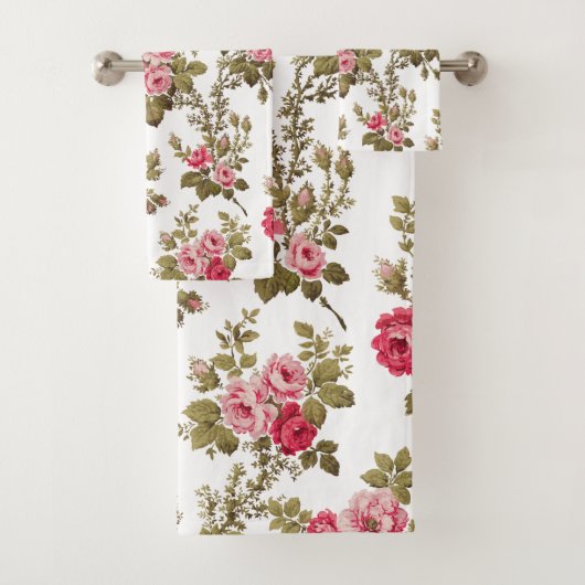 Elegante  Roze Rozen-witte achtergrond Bad Handdoek (Insitu)
