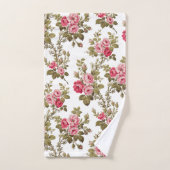 Elegante  Roze Rozen-witte achtergrond Bad Handdoek (Handdoek)