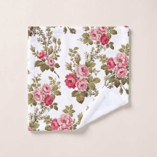 Elegante  Roze Rozen-witte achtergrond Bad Handdoek (Wasdoekje)