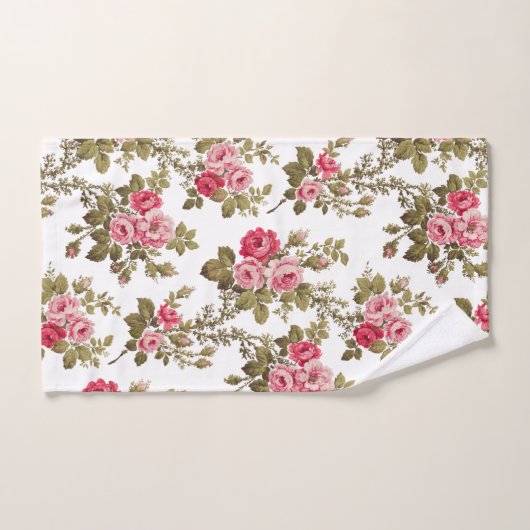 Elegante  Roze Rozen-witte achtergrond Bad Handdoek (Handdoek)