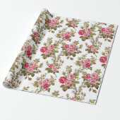 Elegante  Roze Rozen-witte achtergrond Cadeaupapier (Uitgerold)