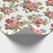 Elegante  Roze Rozen-witte achtergrond Cadeaupapier (Hoek)