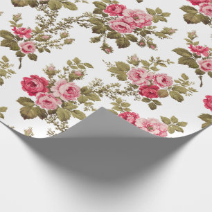 Elegante  Roze Rozen-witte achtergrond Cadeaupapier