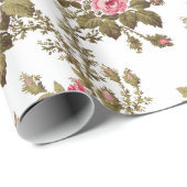 Elegante  Roze Rozen-witte achtergrond Cadeaupapier (Rol Hoek)