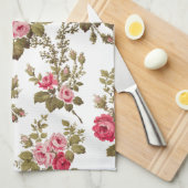 Elegante  Roze Rozen-witte achtergrond Theedoek (Quarter Fold)