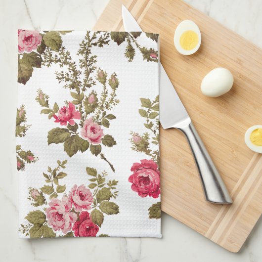 Elegante  Roze Rozen-witte achtergrond Theedoek (Quarter Fold)