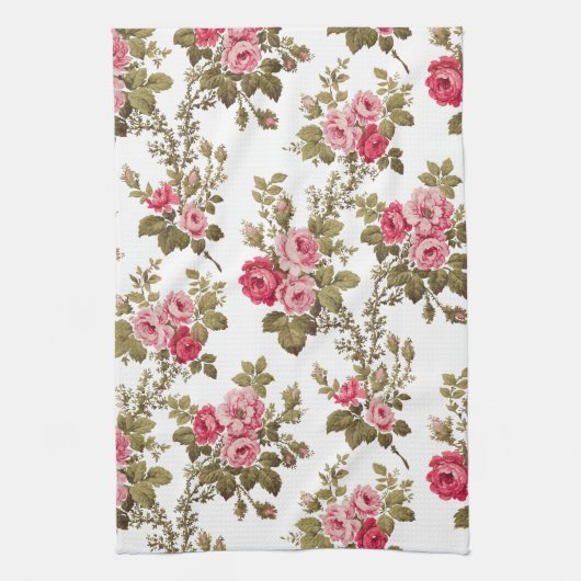 Elegante  Roze Rozen-witte achtergrond Theedoek (Verticaal)