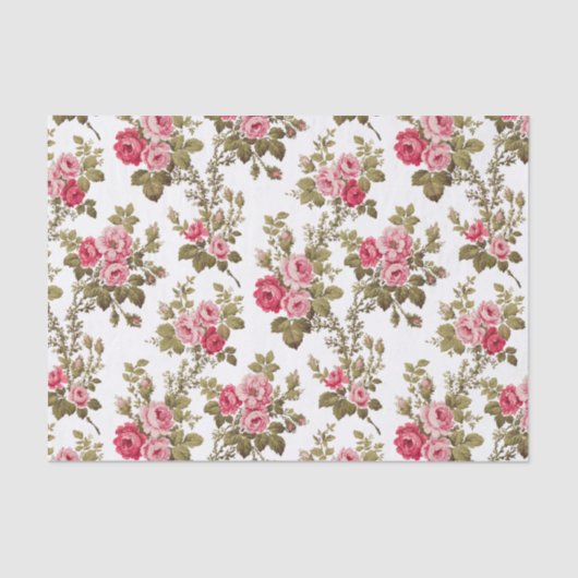 Elegante Roze Rozen-witte achtergrond Tissuepapier (Voorkant)