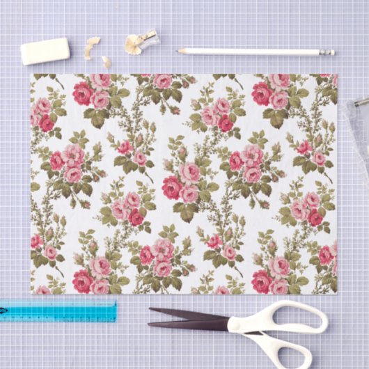 Elegante  Roze Rozen-witte achtergrond Tissuepapier (Craft)