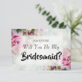 Elegante roze rozen zal je mijn bruidsmeisje zijn RSVP kaartje (Staand voorkant)