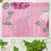 Elegante roze rozen zilveren glitter vlinder theedoek (Gevouwen)
