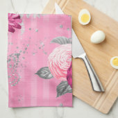 Elegante roze rozen zilveren glitter vlinder theedoek (Quarter Fold)