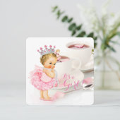 Elegante roze rozenblaadje Tea Cup Baby shower Tea Kaart (Staand voorkant)
