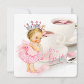 Elegante roze rozenblaadje Tea Cup Baby shower Tea Kaart (Voorkant)