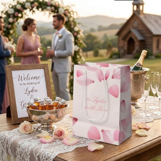 Elegante Roze Rozenblaadjes Bruiloft Favor Gift Za Medium Cadeauzakje