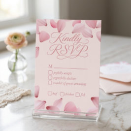 Elegante Roze Rozenblaadjes Trouw RSVP Antwoordkaa Kaartje