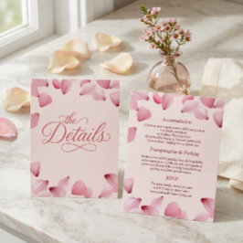 Elegante Roze Rozenblaadjes Trouwdetails Kaart
