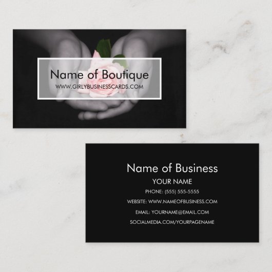 Elegante roze rozenbloem in handboetiek visitekaartje (Voorkant / Achterkant)