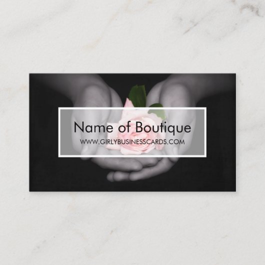 Elegante roze rozenbloem in handboetiek visitekaartje (Voorkant)