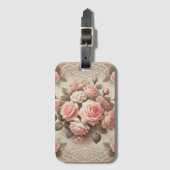Elegante  Roze Rozenbloem met Kant Bagagelabel (Voorkant (verticaal))