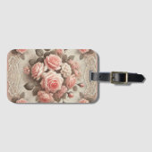 Elegante  Roze Rozenbloem met Kant Bagagelabel (Voorkant (horizontaal))