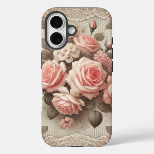 Elegante  Roze Rozenbloem met Kant iPhone 16 Hoesje