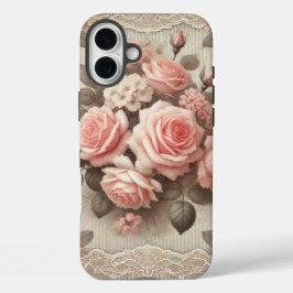 Elegante Roze Rozenbloem met Kant iPhone 16 Plus Hoesje