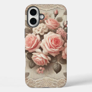 Elegante  Roze Rozenbloem met Kant iPhone 16 Plus Hoesje