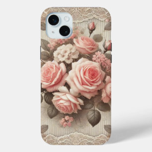 Elegante Roze Rozenbloem met Kant iPhone 15 Mini Hoesje
